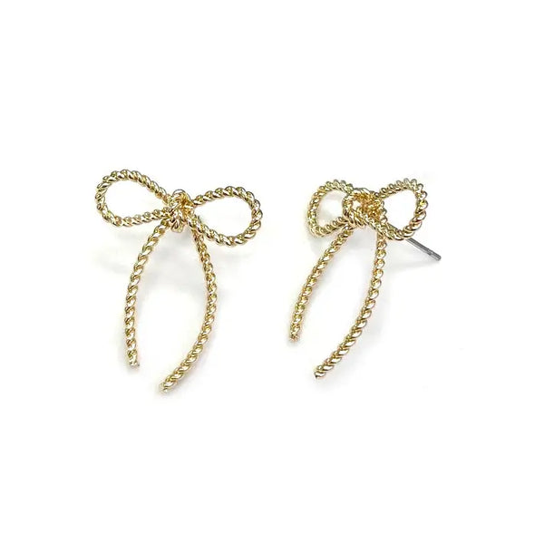 Gold-Tone Twisted Rope Bow Earrings