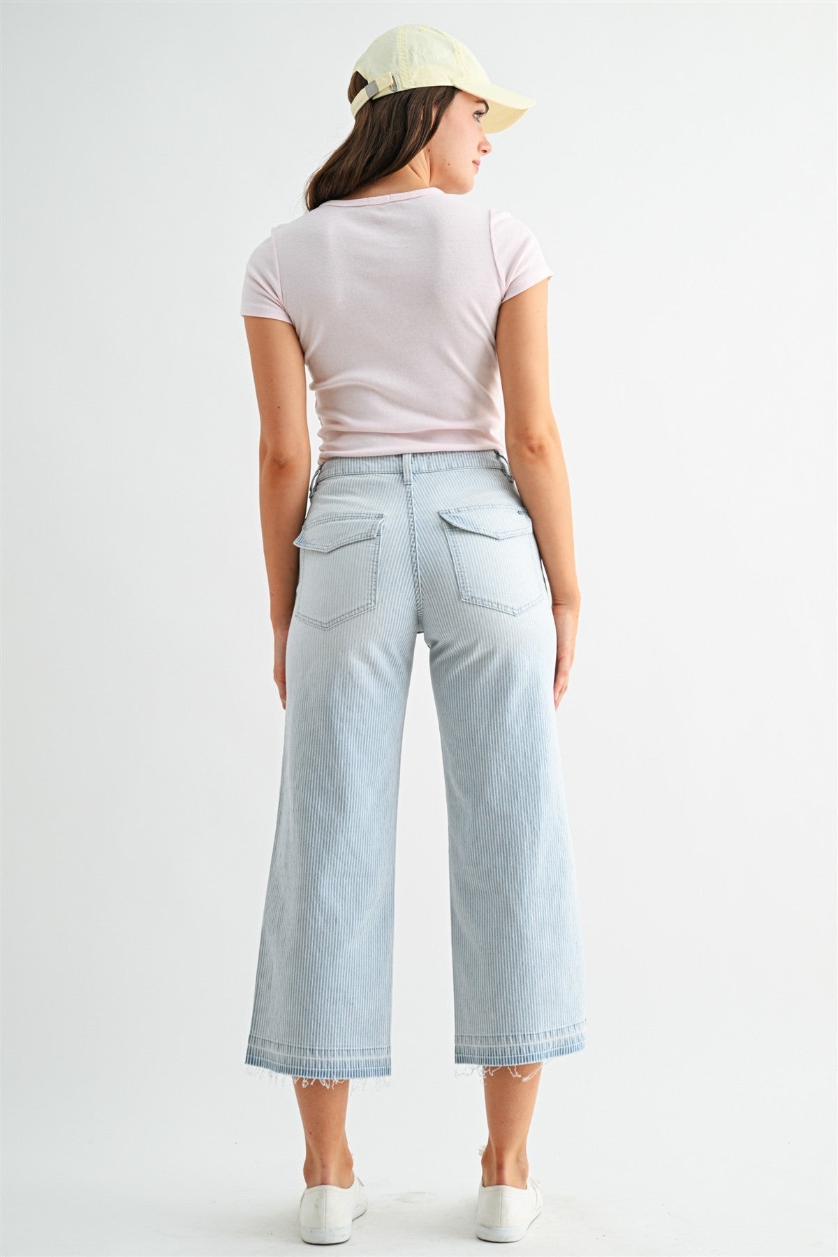 Mica Denim High - rise Wide Leg Cropped Stripe - Blush & Cactus