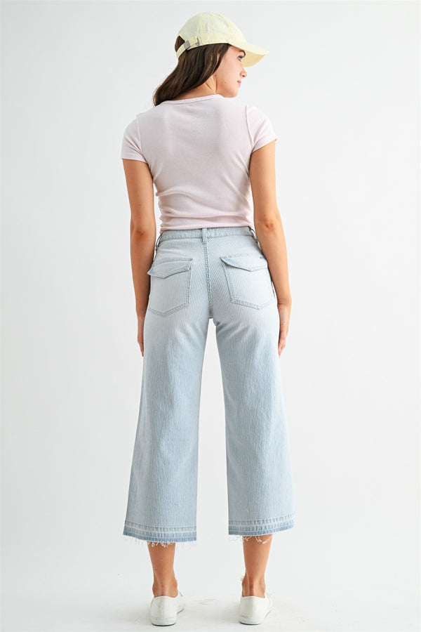 Mica Denim High - rise Wide Leg Cropped Stripe - Blush & Cactus