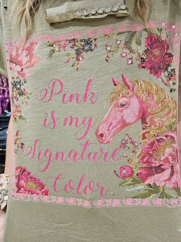 Pink Is My Signature Color Tattered Shirt - Blush & Cactus