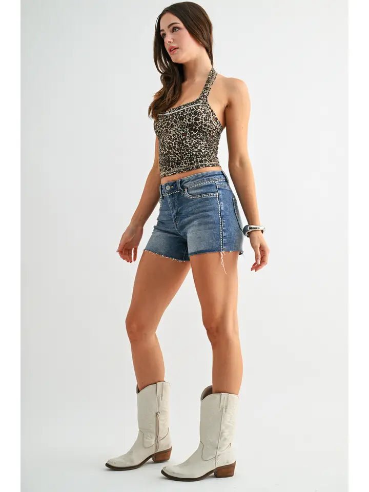 Mica Studded Mid-Rise Shorts - Blush & Cactus
