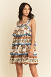 Davi & Dani Denim Band Boho Floral Printed Tiered Dress