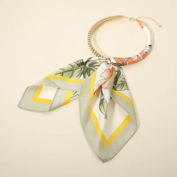 Abstract Pattern Fabric Scarf Double Bubble Chain Necklace
