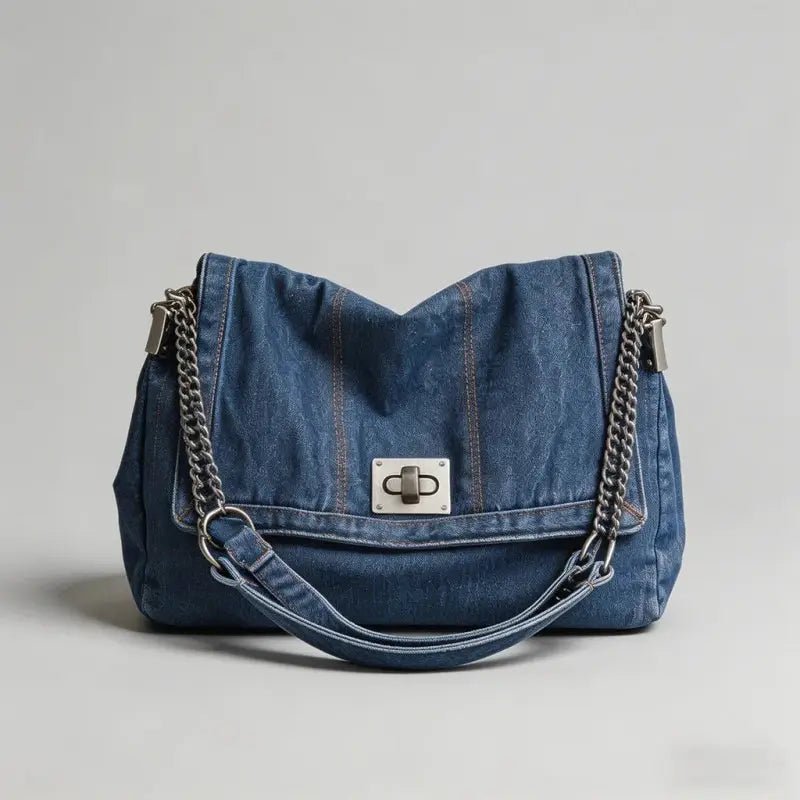 Blue Denim Shoulder Bag - 5 patches - Blush & Cactus
