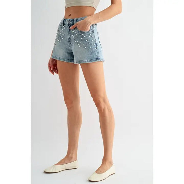 Mica Embellished High Rise Shorts - Blush & Cactus