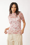 Davi & Dani Floral Printed Mesh Layering Short Sleeved Top