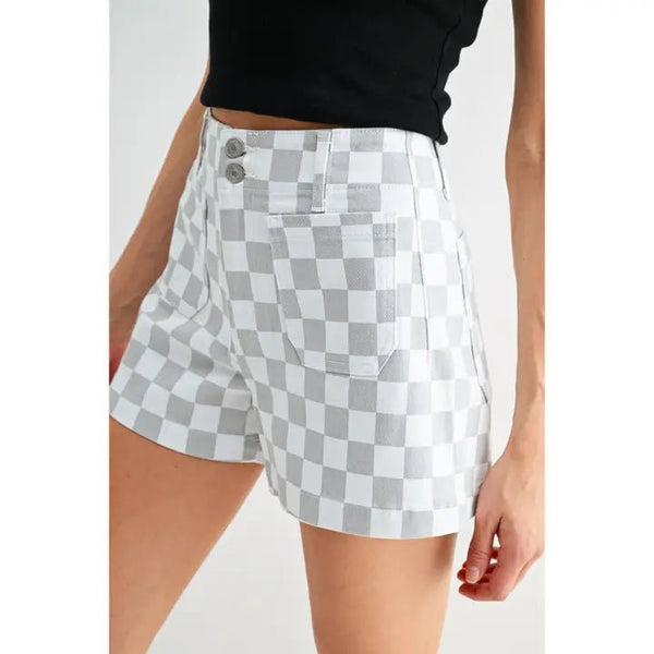 Mica High - Rise Shorts Chess Print - Blush & Cactus