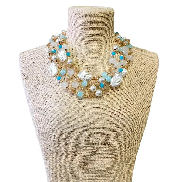 Pastel and Pearl Multi Strand Layer Necklace