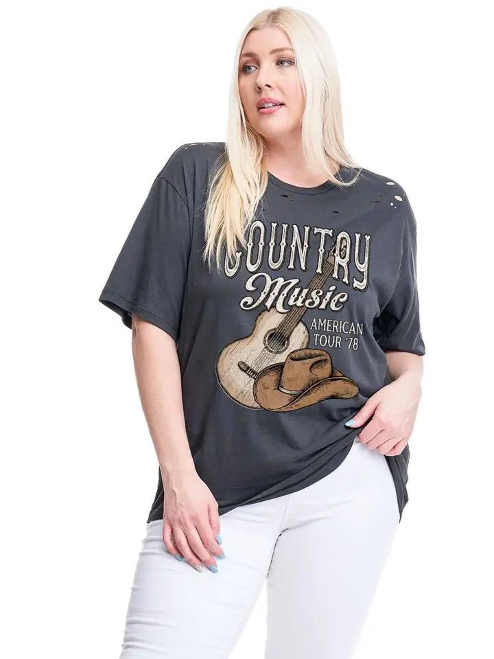 Country Music American Tour '78 Graphic Plus Size Tee - Blush & Cactus