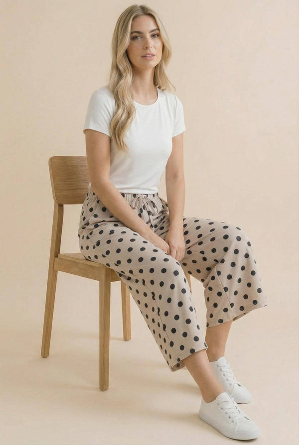 Plus Elastic Waist Polka Dot Pants - Blush & Cactus