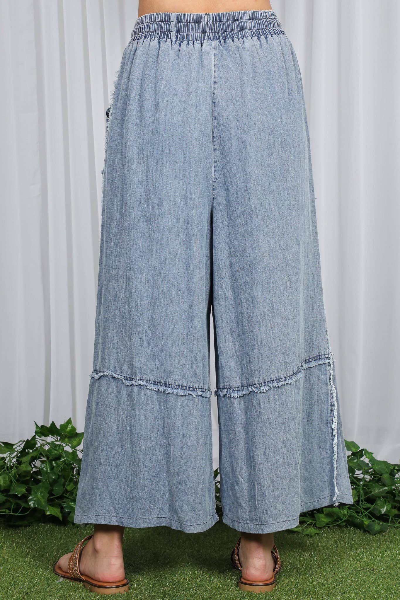 Self Fray Tencel Chambray Palazzo Pants