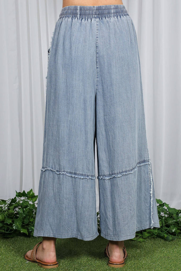 Self Fray Tencel Chambray Palazzo Pants
