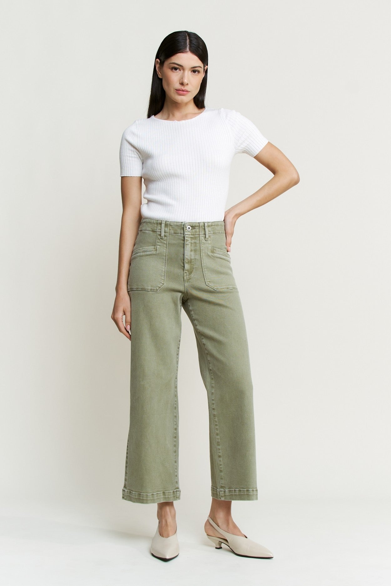 Mica Denim Super High Wide Cropped Utility - Blush & Cactus