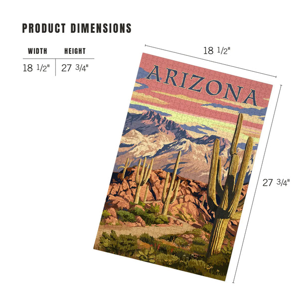 1000 Piece Puzzle Arizona, Desert Cactus Trail Sunset - Blush & Cactus