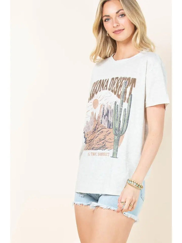 Arizona Desert Graphic Short Sleeve T-Shirt - Blush & Cactus