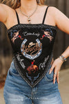 Black Western Howdy Printed Spaghetti Strap Peak Top - Blush & Cactus