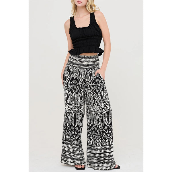 Smocked Waist Floral Pants