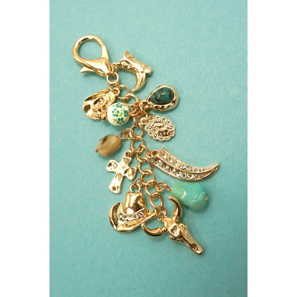 Western Porcelain Cross Boot Cowboy Hat Bag Charm