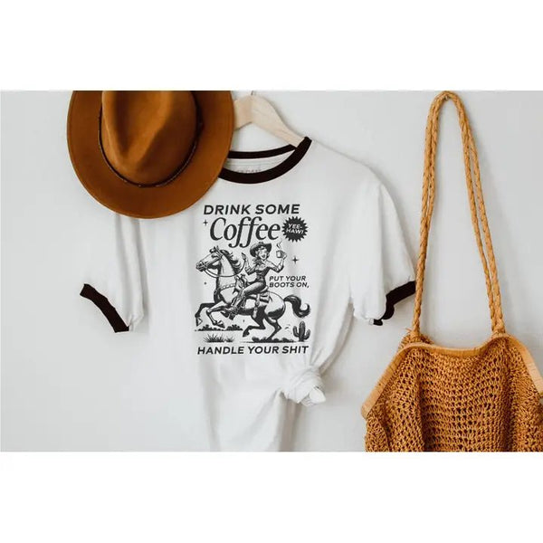 Handle Your Shit Ringer Tee - Blush & Cactus
