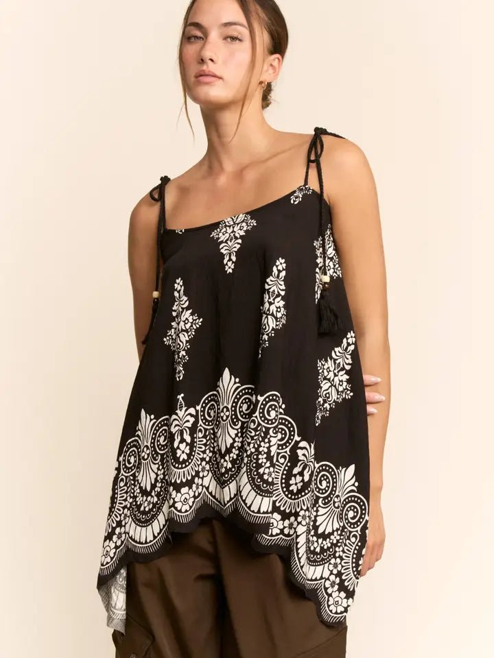 Print Handkerchief Hem Cami Top - Blush & Cactus