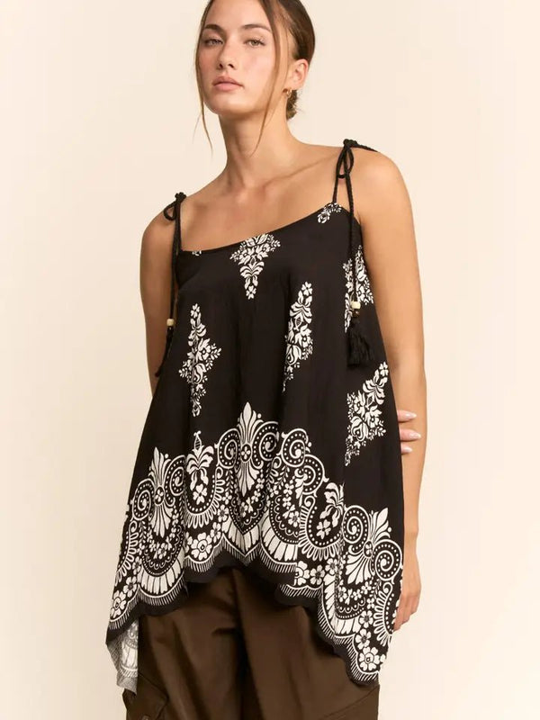 Print Handkerchief Hem Cami Top - Blush & Cactus