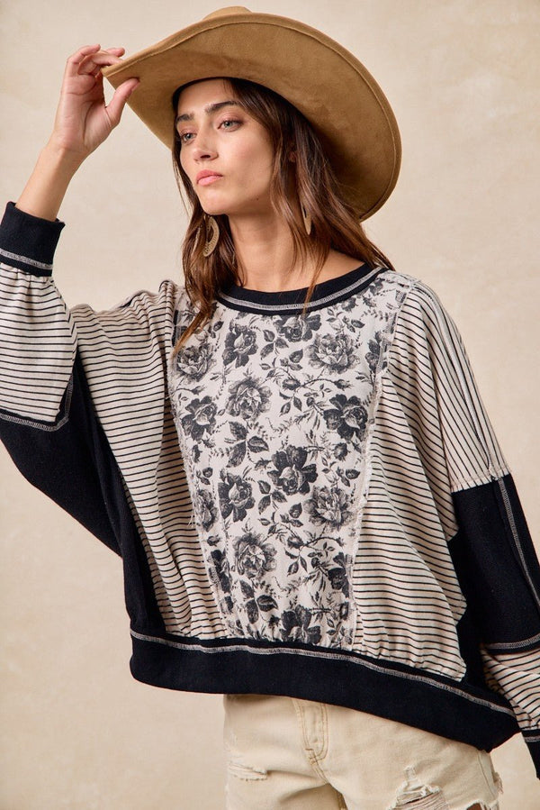 BIBI Rose Twill And Stripe Mix And Match Top - Blush & Cactus