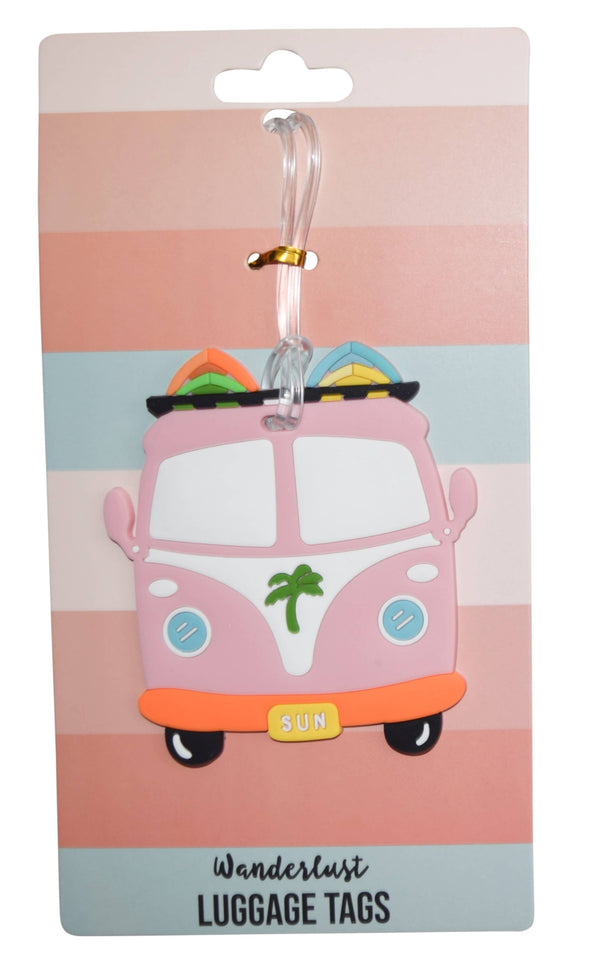 Retro VW Bus Silicone Luggage Tag - Blush & Cactus
