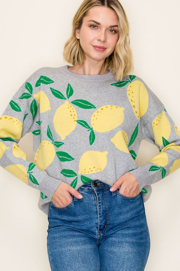 Lemon Pattern Sweater - Blush & Cactus