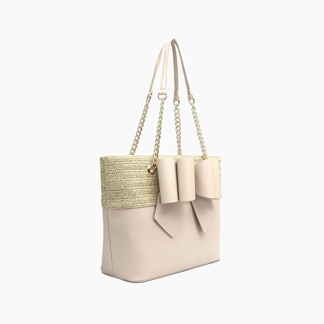 Daisy Bowtie Dual Straw Tote Bag - 2 Colors