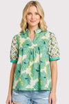 Floral Mixed Frilled Neck Top - Blush & Cactus