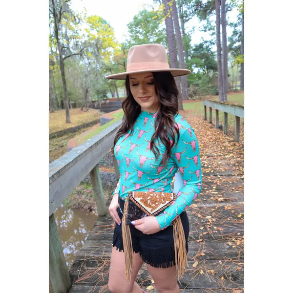 Cute Heifer Long Sleeve Mesh Top - Skull