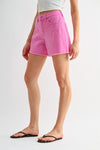 Mica Denim High Rise Raw Hem Mid Length Shorts - Blush & Cactus