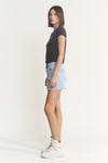 Mica Denim Super High Shorts with Frayed Raw Hem