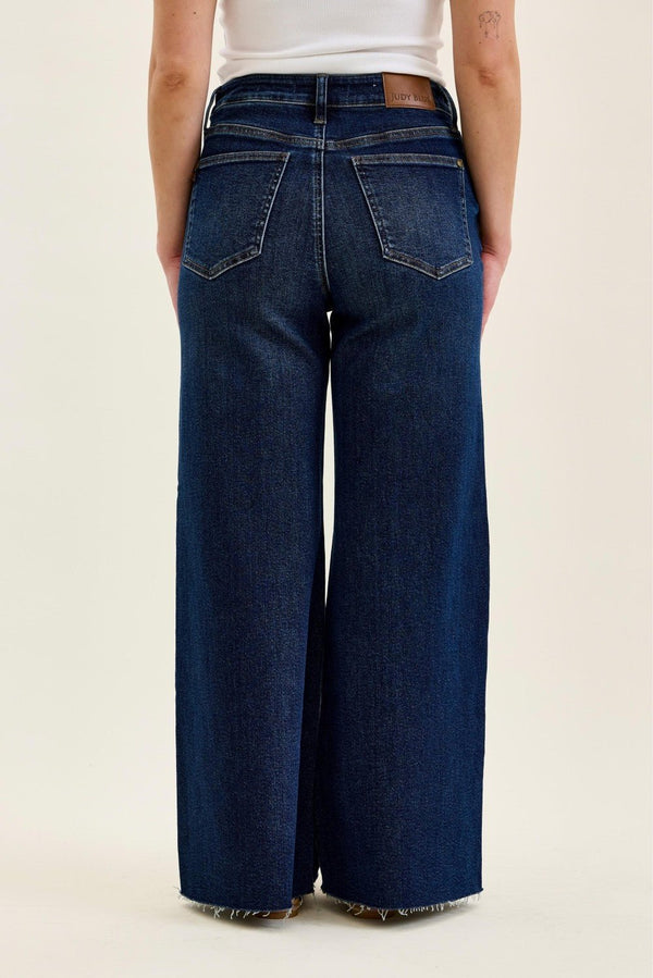 Judy Blue HW Petite Retro Wide w/adjustable WB Tabs/raw hem - Blush & Cactus