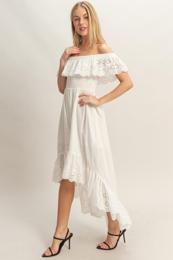 Off Shoulder Smocked Dress - Blush & Cactus