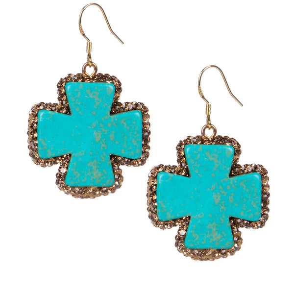 Cross Turquoise Dangle Earrings
