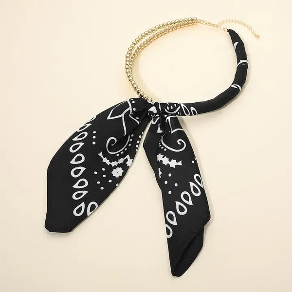 Abstract Pattern Fabric Scarf Double Bubble Chain Necklace