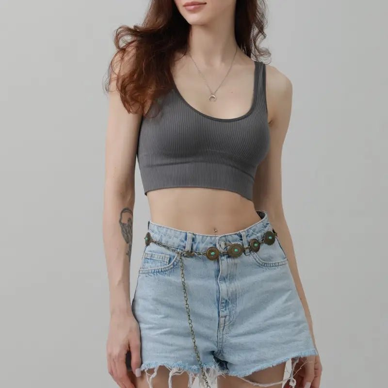 Turquoise Ethnic Waist Chain with Geometric Links - Blush & Cactus