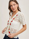 Floral Embroidered Button Down Knit Top