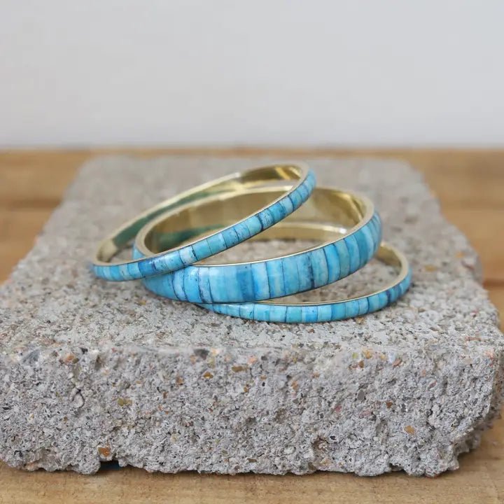 Turquoise Inlay Gold Bangle Set - Blush & Cactus