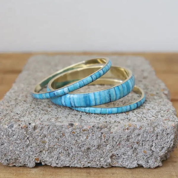 Turquoise Inlay Gold Bangle Set - Blush & Cactus