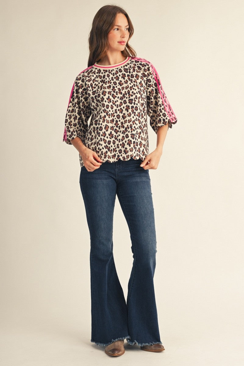 Scallop Edge Detail Casual Leopard Top