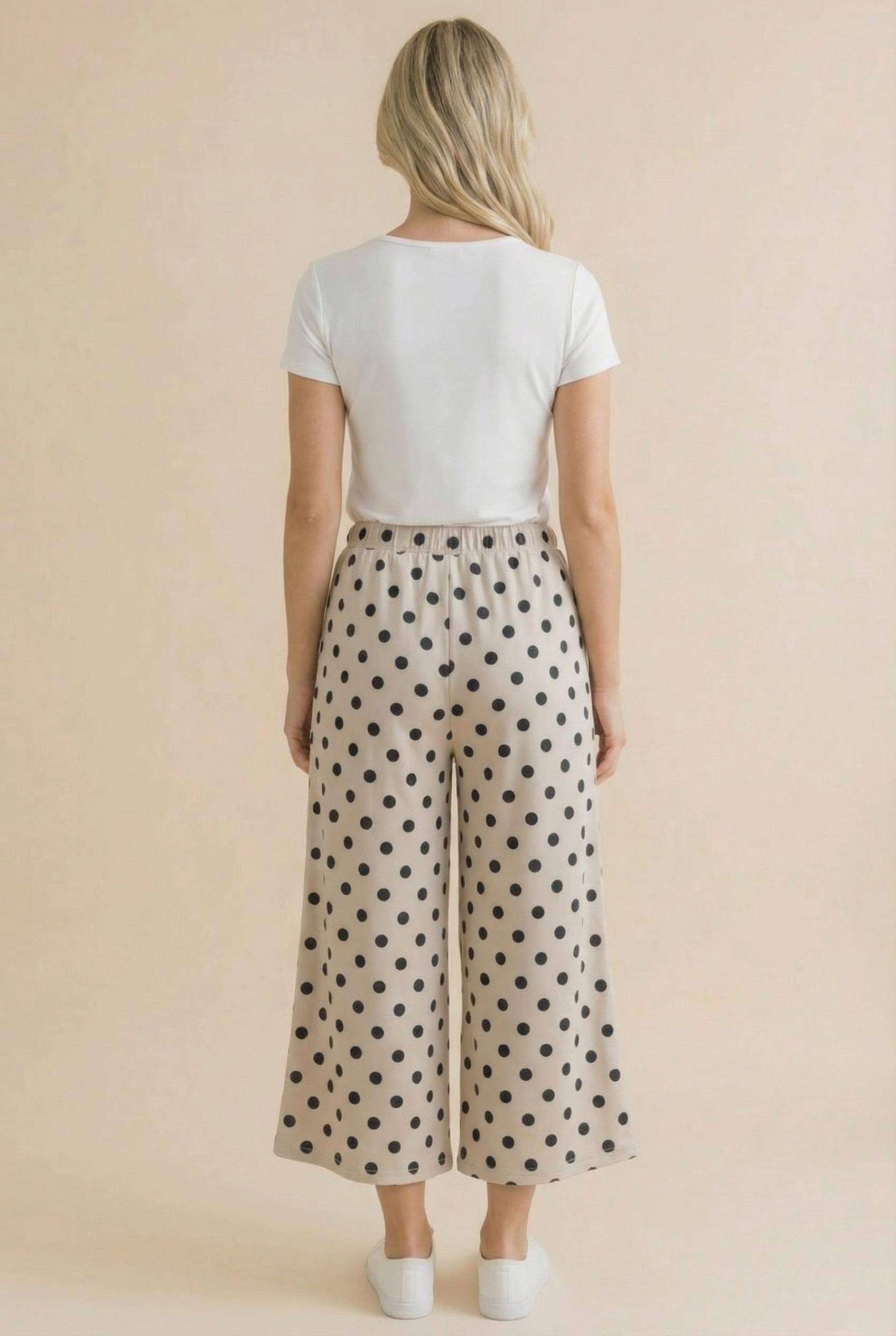 Plus Elastic Waist Polka Dot Pants - Blush & Cactus