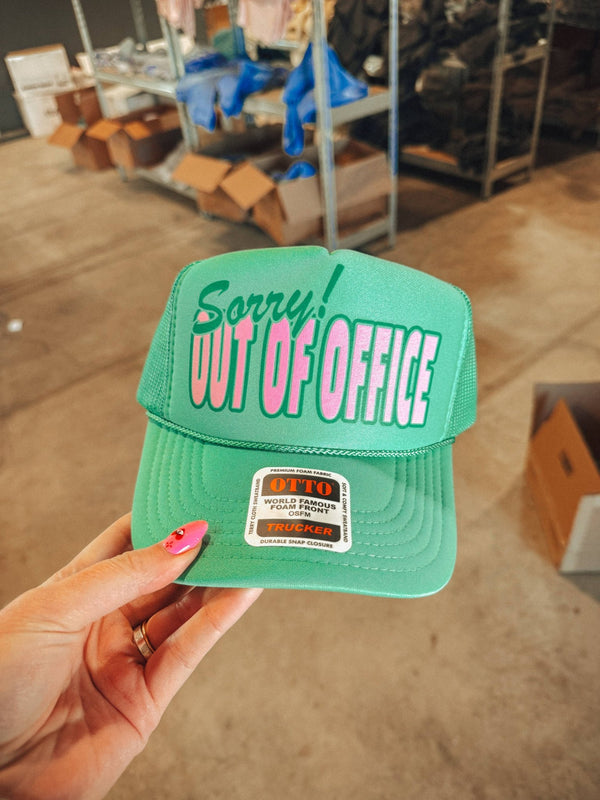 Sorry! Out of Office, Vacation Trucker Hat - Blush & Cactus