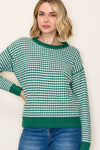 Checker Board And Stripe Mix Media Sweater - Blush & Cactus
