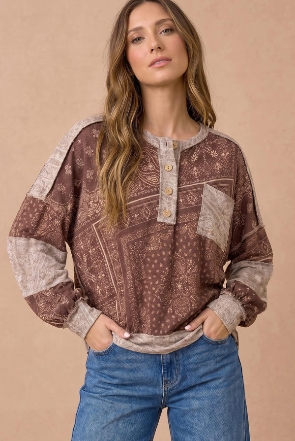Paisley Patchwork French Terry Pullover Top