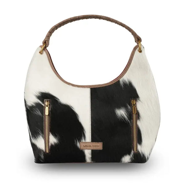 Myra Medium Purse - Black & White Cowhide