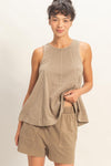 Sleeveless Round Neck Top & Shorts Set