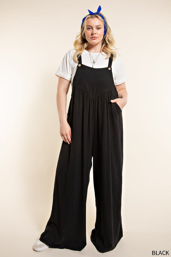 Shirring Detail Overalls - Curvy Size