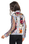 Denim Lace Jacket with Floral Embroidery